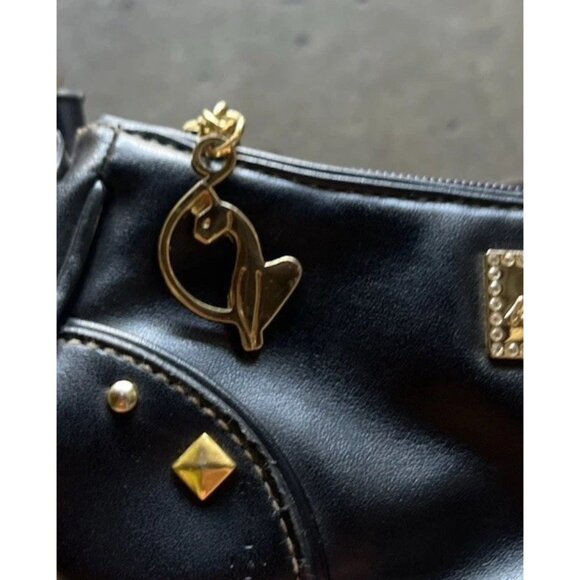 Vintage Baby Phat Mini Shoulder Handbag Black Leather Stone Logo Gold Charm RARE - Picture 14 of 16